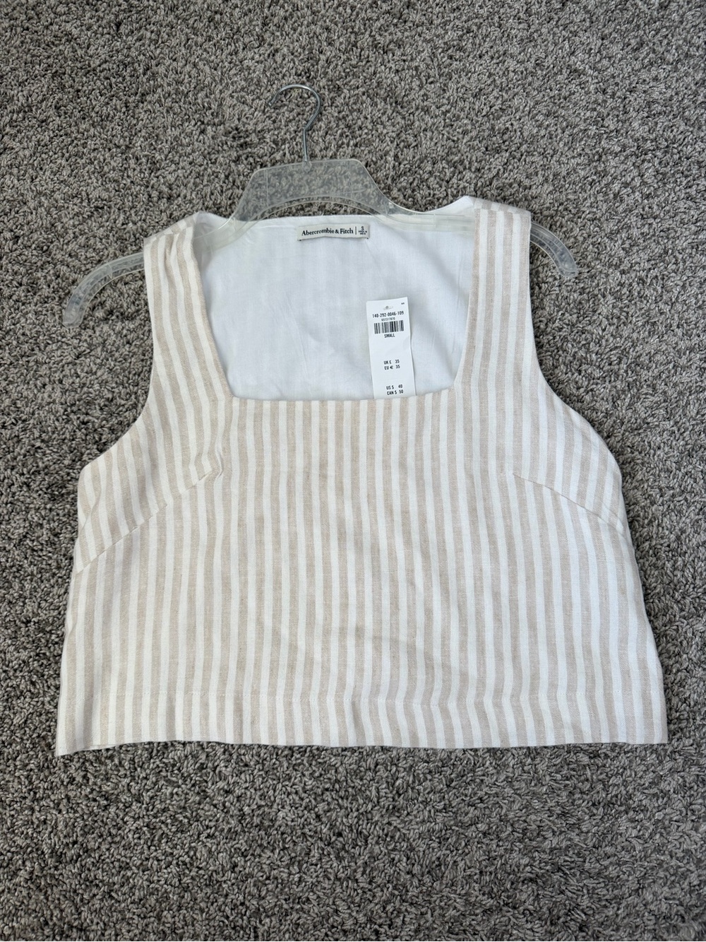Abercrombie & Fitch Beige and White Striped Linen Tank Top